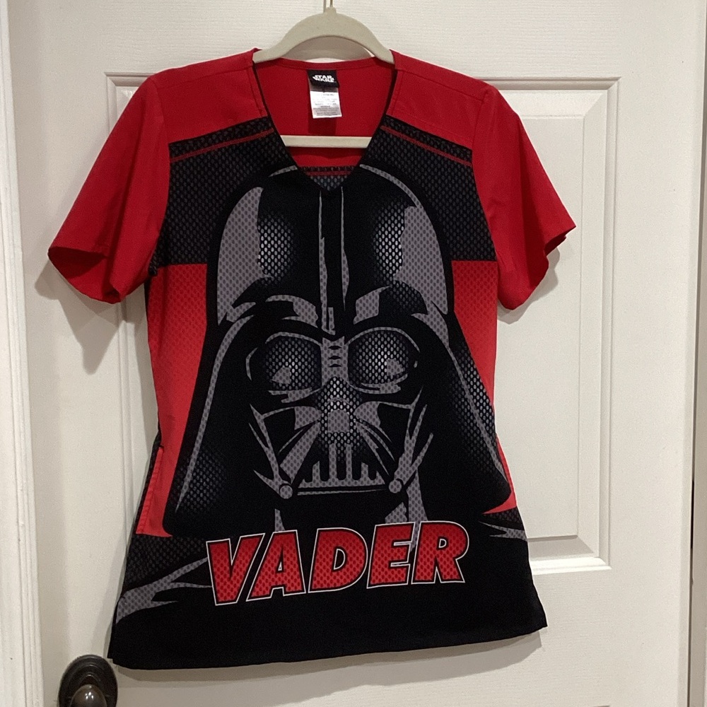Darth Vader Graphic V-Neck Scrub Top in Red and Black